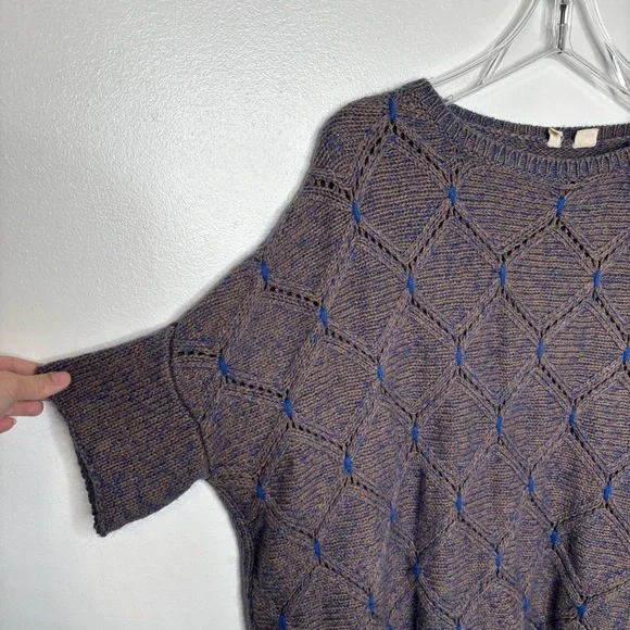 MOTH Open-Knit Short Sleeve Sweater Women’s M/L Brown Blue Textured Cotton Blend - Picture 2 of 7
